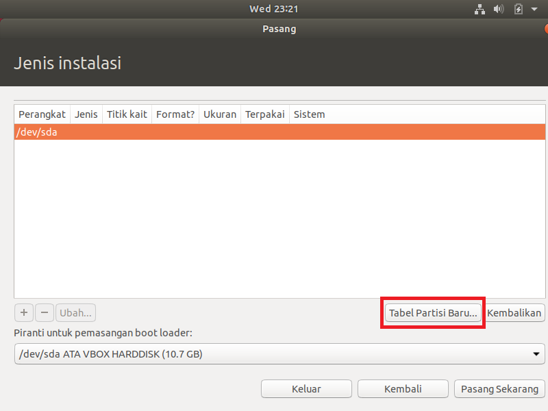Partisi Instalasi Ubuntu