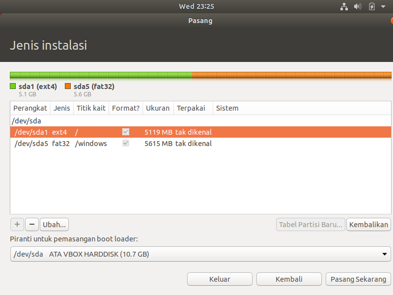silahkan buat partisi ubuntu