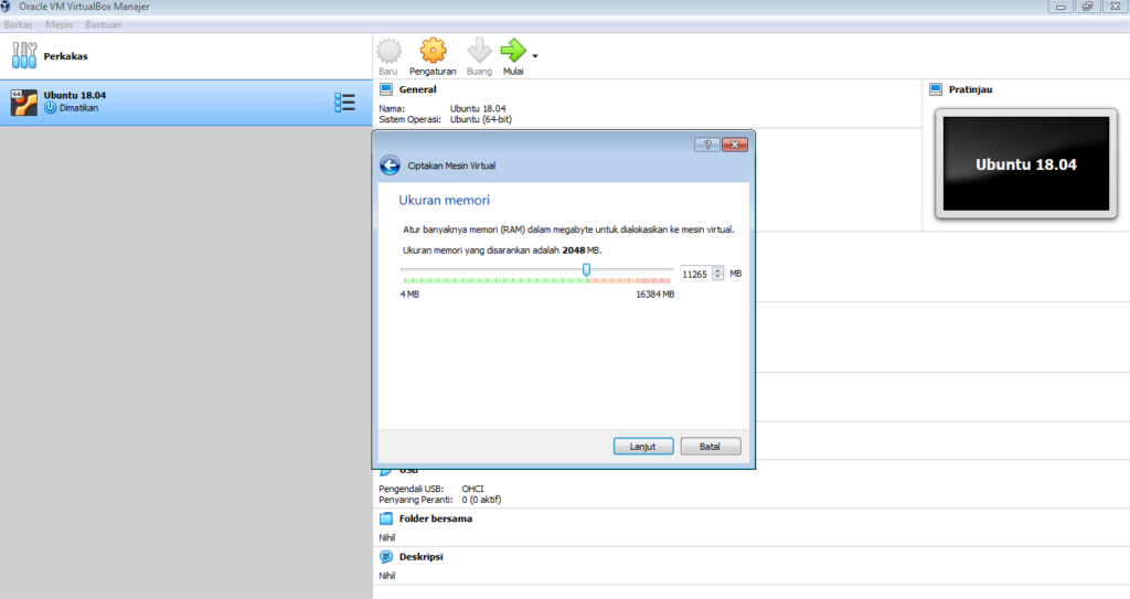 membuat ram di virtualBox