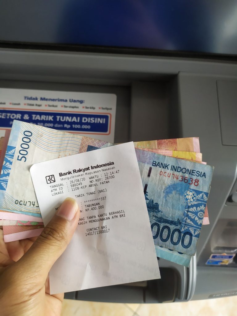 bukti tarik uang tunai BRI tanpa kartu ATM