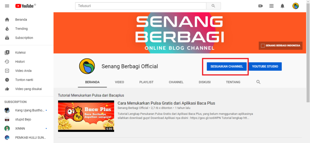 cara mengganti Video Play di Channel Youtube