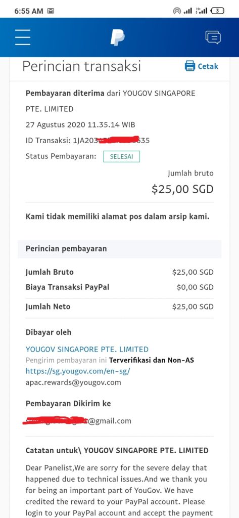 Bukti Pembayaran terbaru dari Yougov