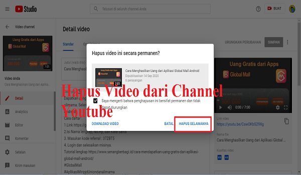 Cara Menghapus Video dari Channel Youtube