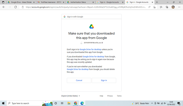 cara login di laptop dengan software google drive