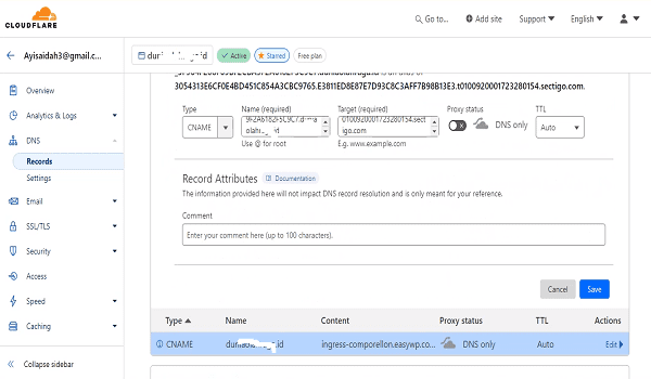 Tambahkan DNS domain untuk instal ssl