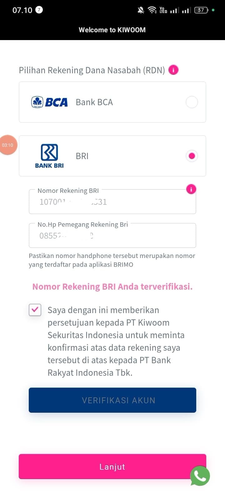 cara verifikasi RDN di kiwoom