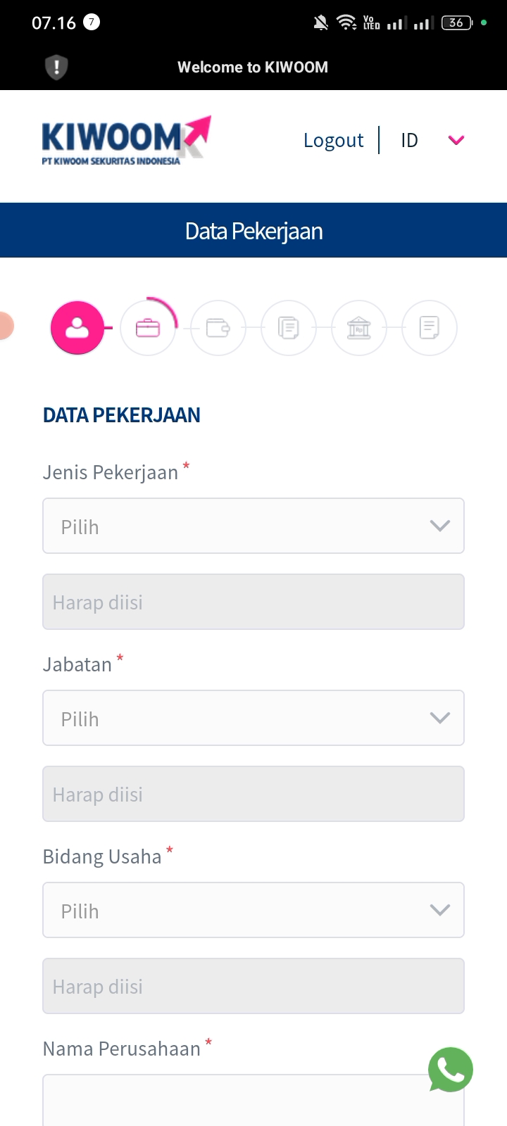 isi form data pekerjaan