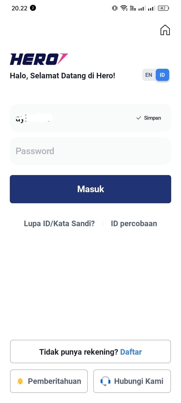 cara login di aplikasi Hero Invest Saham dan Reksa Dana