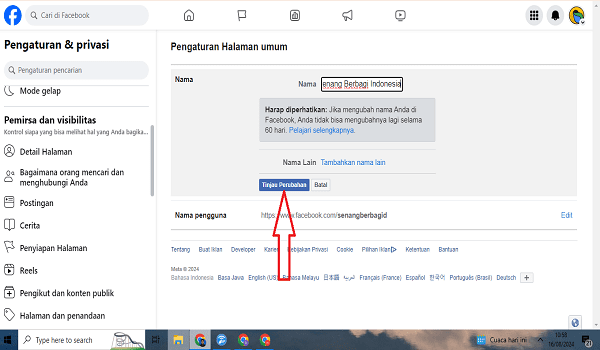 cara merubah nama halaman facebook