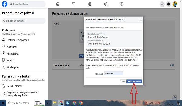 cara mengubah nama halaman facebook