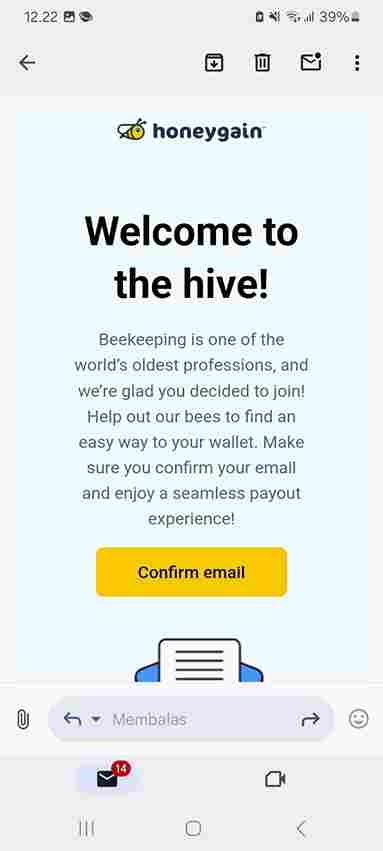 cara verifikasi email dari honeygain